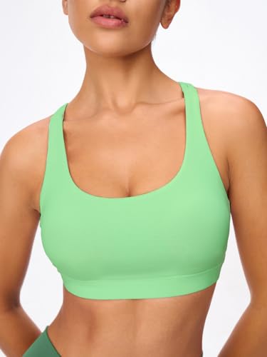 Image of Women's Strappy Sports Bras Light Compression Crop Criss Cross Back Padded Workout Yoga Bra Supportive U Neckline