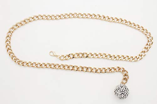 Women Gold Metal Chain Skinny Fashion Belt Hip Waist Disco Ball Bling Charm Fit Sizes XS S M4