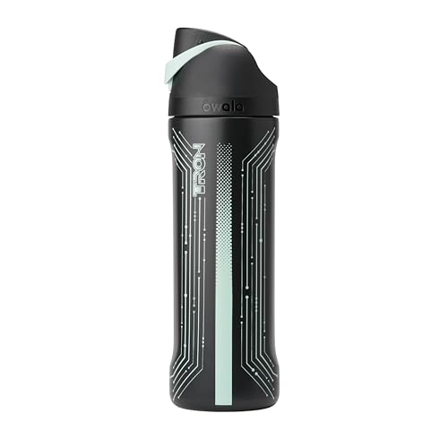 Image of Owala TRON FreeSip Insulated Stainless Steel Glow in the Dark Water Bottle with Straw for Sports and Travel, BPA-Free, 24 oz, Black