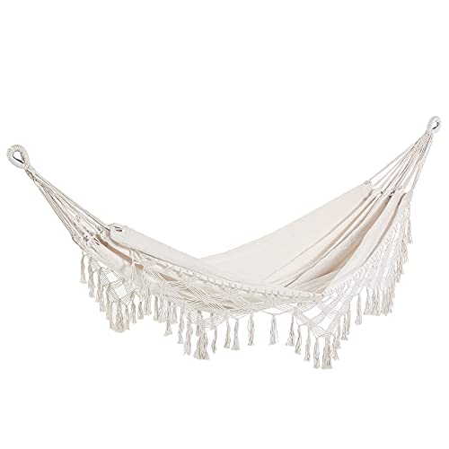 Outsunny Hamaca Colgante 288x150 cm Hamaca de Jardín de Estilo Boho con Bolsa de Transporte Carga 120 kg Hamaca para Patio Terraza Balcón Camping Crema