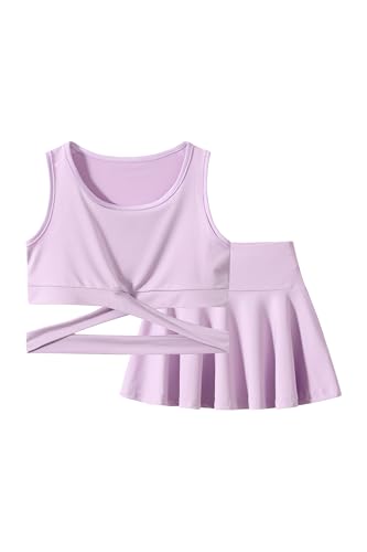 Image of Girls 6 Piece Skirt Sets Crop Tank Top Tennis Skater Skirts Clothing Set 4-12 Years