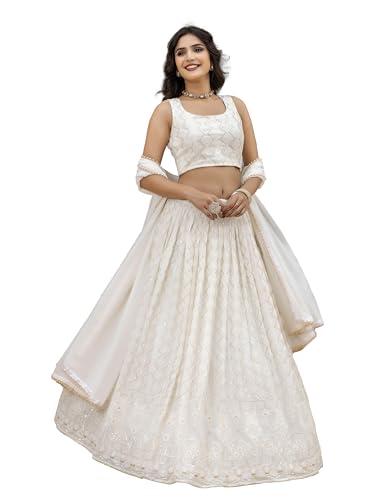 TRENDMALLS Georgette Embroidery Sequence Work Lehenga Choli Unstitch Blouse With Dupatta For Women (New-Bridal-Latest-Wedding-Sequnce-Lehenga-Designer)