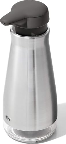 OXO Good Grips Stainless Steel Soap Dispenser | Refillable Soap Dispenser, Rust-Resistant Stainless Steel, Weighted Pump, Kitchen Sink Or Bathroom Counter Use