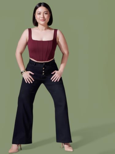 Image of Miss Chase A+ Women's Wide Leg High Rise Regular Length Stretchable Denim Jeans
