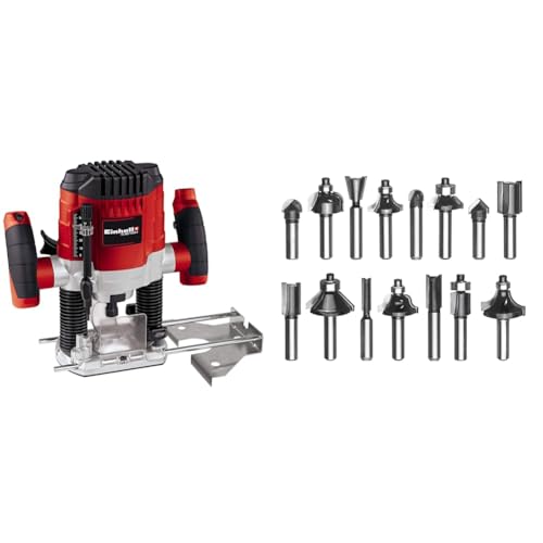 Einhell Oberfräse TC-RO 1155 E (1100 W, Ø 6 und 8 mm, Drehzahlregelung, Parallelanschlag, Absaugadapter, inkl. 15 tlg. Fräser-Set)
