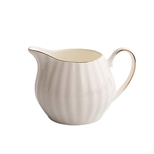 Taza espumadora de leche, jarra de café, jarra de crema de porcelana fina con borde dorado, elegante jarra de leche for café y salsa, jarra de mermelada blanca for cocina
