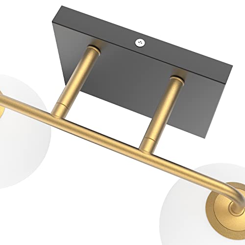 Image of Tipace 2 Lights Mid Century Vintage Bathroom Vanity Light Fixtures Over Mirror Black Gold Industrial Vanity Lights with Milk White Glass Globe Farmhouse Bath Lighting(Exclude Bulb)