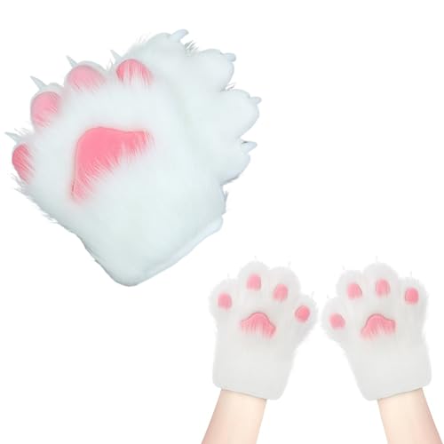 Halloween Therian Paws Soft Breathable Furry Paws Gloves Cute Cat Fox Wolf Paw Gloves Therian for Halloween Cosplay Costume Accessories, Style 1 Paw Cat2