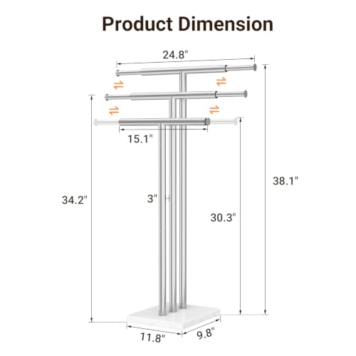 ELYKEN-Standing-Towel-Rack-for-Bathroom-Adjustable-3-Tier-Towel-Stand-Weighted-Marble-Base-Brushed-Stainless-Steel-Freestanding-Design-Holds-Bath-Towels-Rust-Resistant-Ideal-for-Bathroom