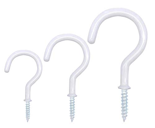 3サイズ24点 木ネジフック スクリューアイ 天井用吊り 壁 カップ ハンモック ウォール キッチン収納 シーリング よーと 洋灯吊金具 ビニールコーティングハンガー 白黒 2/1.5/1.25インチ (白 24点)