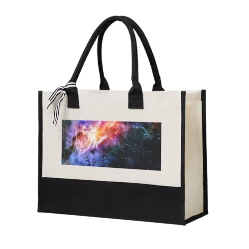 ZTPOWQA Bolsa de lona con estampado de galaxia en el universo para mujer, gran capacidad, para playa, viajes, oficina, compras