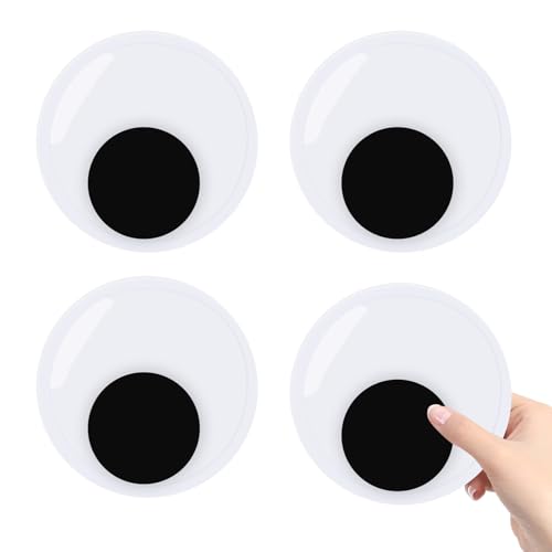 4 Inch Giant Googly Eyes, 4 Pcs Self Adhesive Large Wiggle Googly Eyes, Plastic Black White Stick on Eye Eyeball Stickers for Bushes Crafts Handmade DIY Art Party Halloween Christmas Tree Decorations