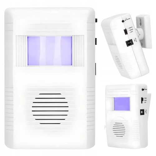 NTN Funk Bewegungsmelder mit Alarm & 30 Tönen – PIR Sensor, kabellos, batteriebetrieben oder Netzteil, für Tür, Geschäft, Garage