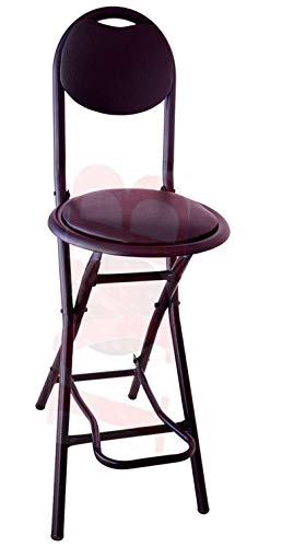 Image of IYB-24-inch Seating Height Strong Heavy Duty Folding Stool Chair with Foot Rest & Higher Height for Kitchen Showroom Office Breakfast Padded Black - 1P