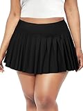 Women's Plus Size Micro Mini Pleated Skirts High Waist Short Skater Skirt Y2k Club Cheer Skirt with Shorts Black