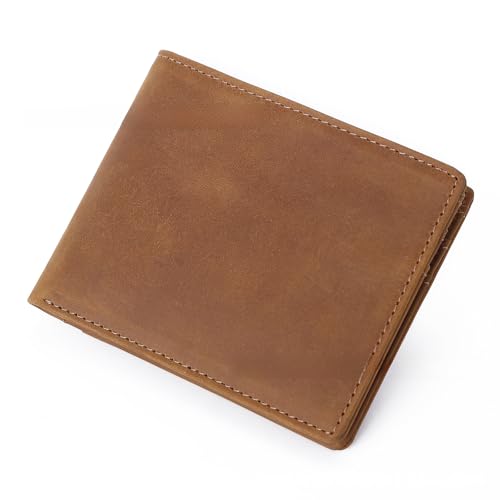 Real Leather Men Wallet Small RFID Blocking Bifold Slim Minimalist Front Pocket Western Wallet For Men with Credit Cards(brown)2