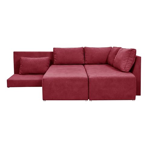 Image of Rosebell L-Shape 5 Seater Sofa Cum Bed, Sectional Couch with Cushions, Space Saving Corner Sofa, Modern Foldable Seating & Sleeping Solution for Living Room, Guest Room & Small Spaces - Red Color