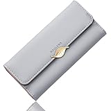 Roulens Wallet for Women RFID Blocking PU Leather Leaf Pendant Card Holder Phone Checkbook Organizer Zipper Coin Purse