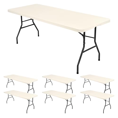 6 Pack Stretch Fabric Table Top Cap Cover, fits 6' Tables, Spandex Table Covers Washable Elastic Rectangle Tablecloth Protector for Indoor Outdoor Party Picnic Wedding, Ivory, 30" W x 72" L