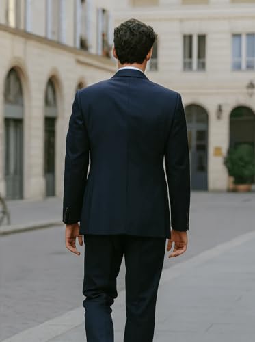 Mens 3 Button Vested Basic Wool Feel Suit in Navy4