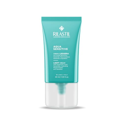 Rilastil Aqua Sensitive Crema Leggera, Trattamento Idratante Quotidiano, Texture Leggera, con Acido Ialuronico, Ceramidi e Squalano, 40 ml