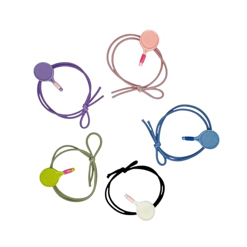 Tennis Racquet Hair Ties – 5 Pack Colorful Elastic Bands with Mini Racquet Charms – Cute Tennis Gifts & Accessories for Women, and Tennis Players