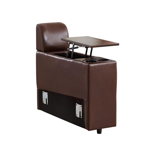 Image of RARZOE Modular Sofa Console Module with Storage, Faux Leather Storage Console with Table &USB Port&Cup Holder, Modular Sectional Sofa Module for Living Room Home Theater,Brown