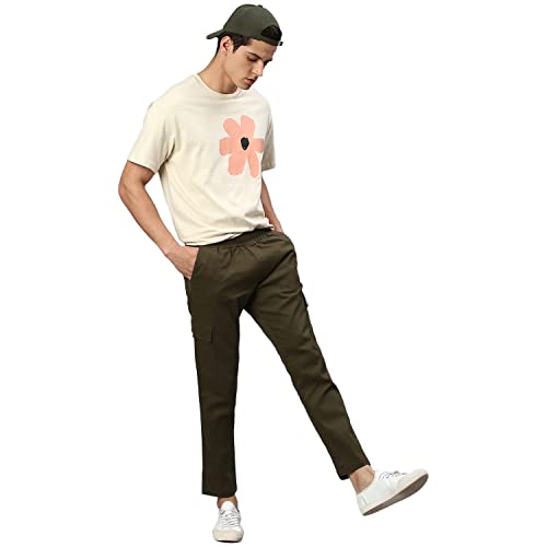Image of Hubberholme Men's Regular Fit Cotton Trousers, Ankle Length Elastic & Drawstring Waist Cargo Chinos