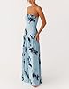 Women Y2K Floral Tube Top Dress Mesh Patchwork Maxi Dress Strapless Sexy High Slit Long Dresses Party Cocktail(Blue,Small) #3