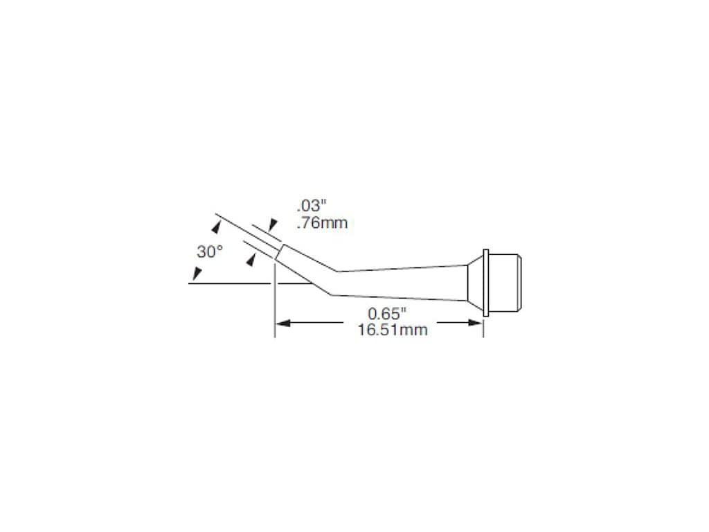 Metcal SMTC-8171 Series SMTC Hand Soldering Rework Cartridge for Ceramic and High Thermal Demand Application, Conical Bent 30°, 0.76mm Tip Size, 16.51mm Tip Length