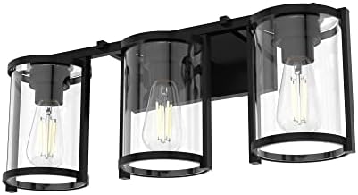 Hunter - Astwood 3-light Matte Black, Medium Size Vanity Light, Dimmable, Caged Style, Cylinder Shaped, for Bedrooms, Kitchens, Foyers, Bathrooms - 48004