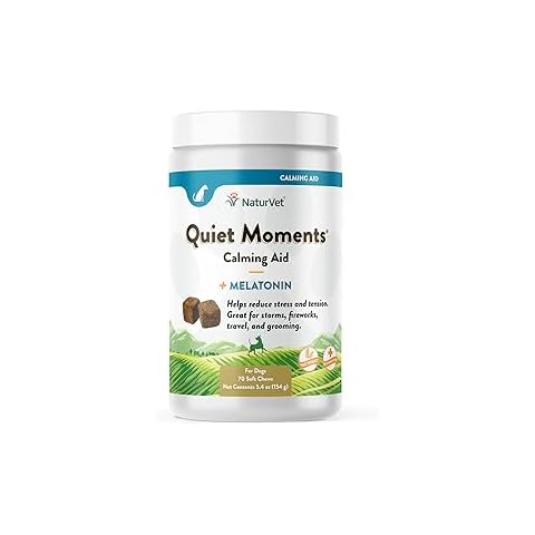 NaturVet Quiet Moments Calming Aid Dog Supplement – Helps Promote Relaxation, Reduce Stress, Storm Anxiety, Fireworks, Motion Sickness for Dogs – Tasty Pet Soft Chews with Melatonin – 70 Ct. Cover