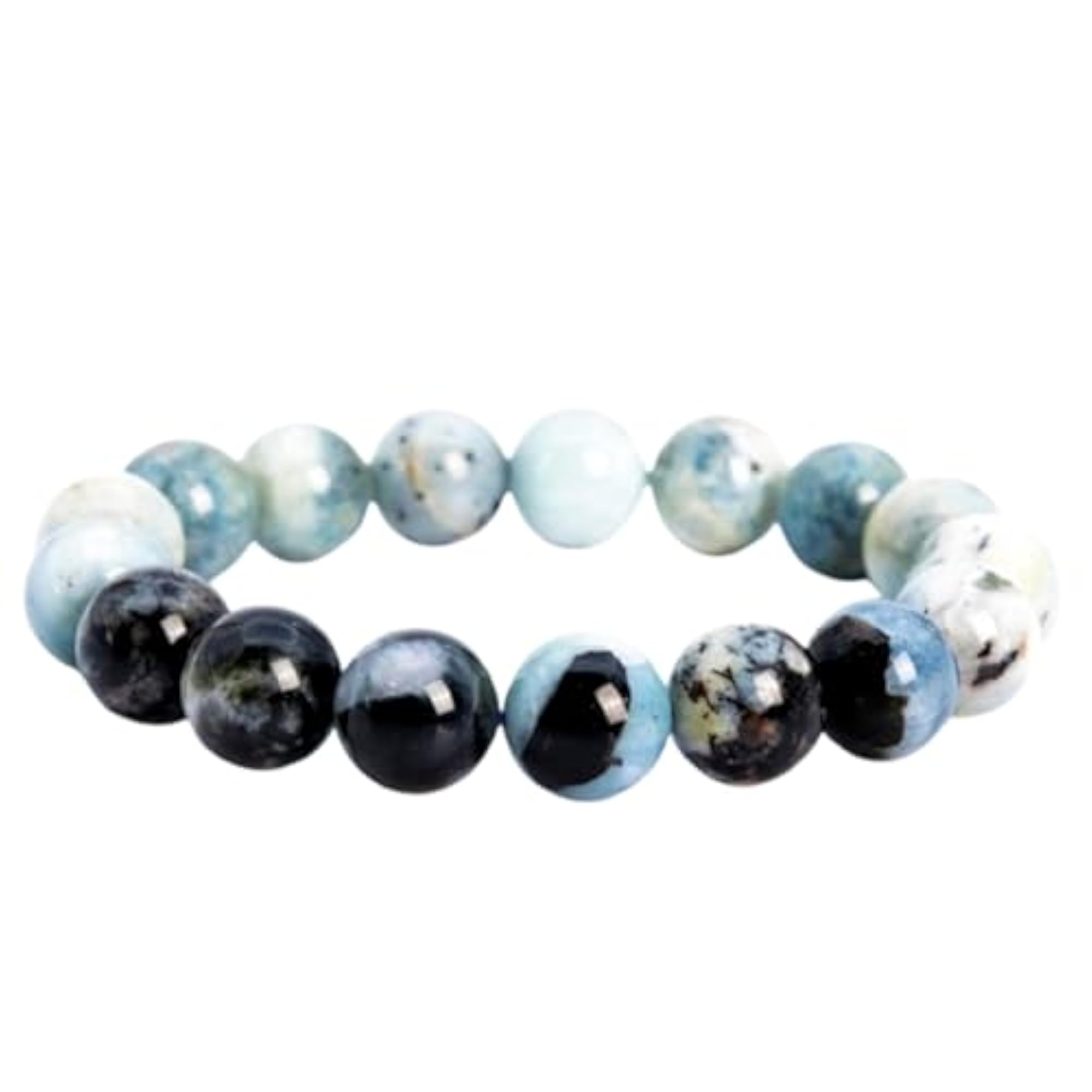 Natural Multi Aquamarine 12mm Round Bead Stretchable Bracelet, Unisex Gift