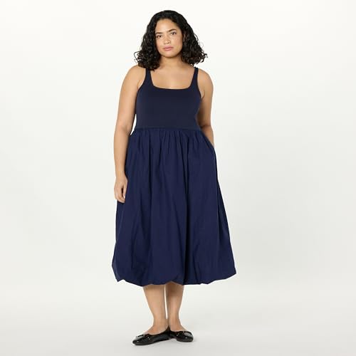 Image of The Drop Womens Tina Scoop Neck Mixed Media Bubble Hem Midi Dress
