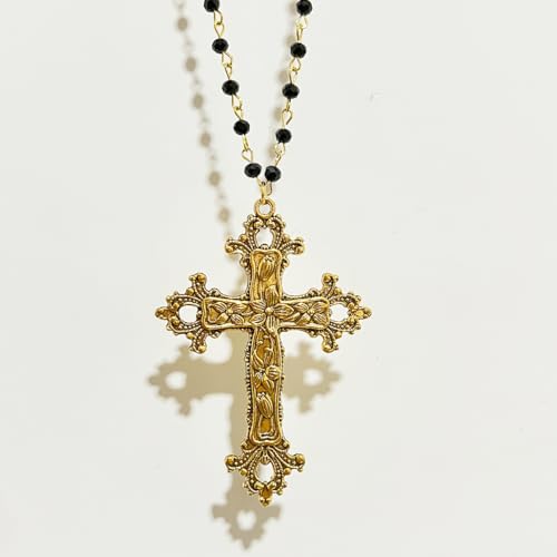 Gothic Punk Cross Pendant Necklace Pearl Rhinestone Clavicle Chain Necklace Hip Hop Flower Cross Necklace Jewelry for Women Gifts2