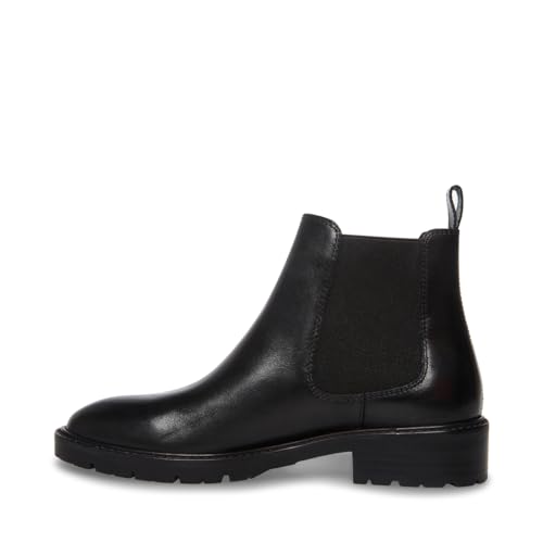 Steve Madden Women's Leopold Chelsea Boot, Black Leather, 7.5