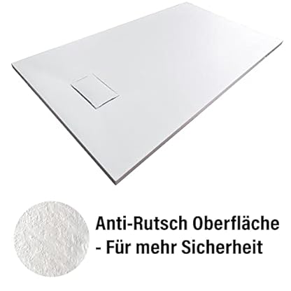 BERNSTEIN Duschtasse 80x140 cm Weiß matt Flache Bauhöhe, Duschwanne der GT-SERIE aus SMC, Rechteckiges Duschbecken mit Gefälle, SMC -Duschwanne, Steinoptik – Bild 4