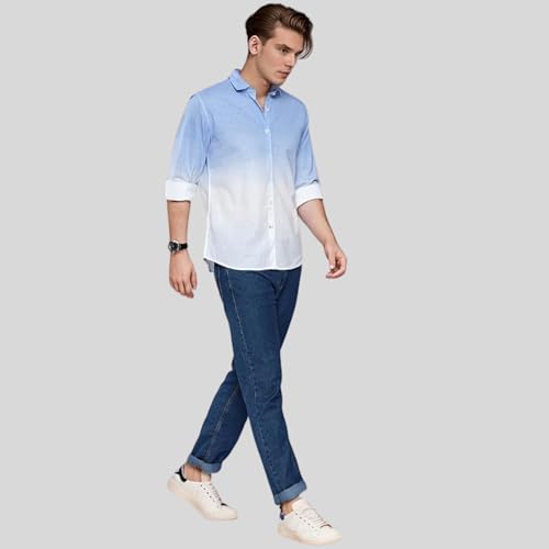 Image of IndoPrimo Men's Cotton Shirt with Full Sleeves Spread Collar Classic Style Solid Pattern Regular Fit and Standard Length