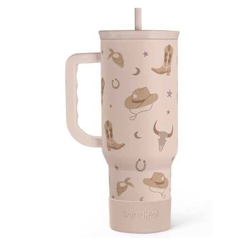 Image of SANDJEST Cowgirl Tumbler 40oz for Women Girls - Stainless Steel Travel Coffee Mug Cup with Handle and Straw, Gift for Birthday Christmas