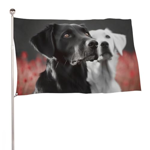 Drapeau de jardin noir et blanc chien : grand format visible pour cour