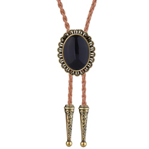 Image of Jeilwiy Bolo Tie for Men Western Cowboy Tie Necklace Gold Bolo Tie Leather Necktie Halloween Tie Accessories for Women