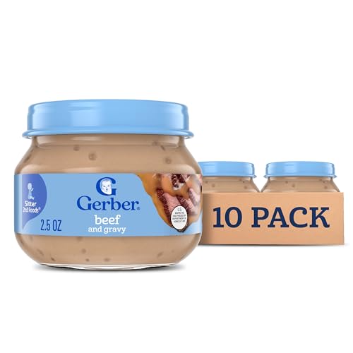 Gerber Stage 2 Baby Food, Beef and Gravy Jar, Baby Food Meat Puree, Baby Mealtime, Baby Puree Jars Glass, 10-Pack