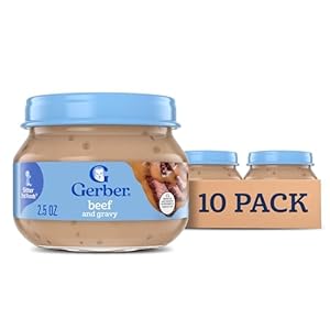 Gerber Stage 2 Baby Food, Beef and Gravy Jar, Baby Food Meat Puree, Baby Mealtime, Baby Puree Jars Glass, 10-Pack