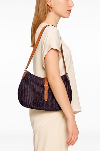 Image of YXILEE Handmade Straw Shoulder Bag for Women,Summer Beach Bag,Adjustable Strap