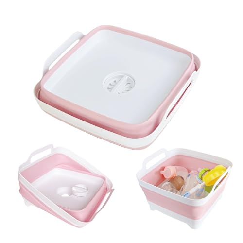 Image of GIMWA Collapsible Wash Basin for Baby Bottles - 2.4 Gallons Portable Wash Bin for RV Camping Sink, Space-Saving Dish Tub (Pink)