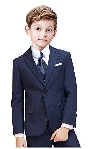 Boys Suit Navy Blue Tuxedo Kids Suit For Boy Formal Blazer Pants Vest Shirt Tie Set Size 10 #TOP1
