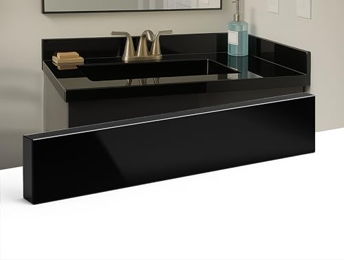 Image of Bathroom Vanity Sink Backsplash /Sidesplash (Super Black Engineered Marble, 4 inch x 22 inch)