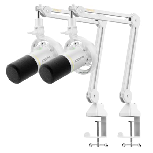 Image of MAONO PD200W Hybrid Wireless Podcast Equipment Bundle for 2 | XLR USB Dynamic Microphone Kit with 2 Boom Arm, Software, Noise Cancellation, for Co-hosted Podcast, Vocal Recording, White