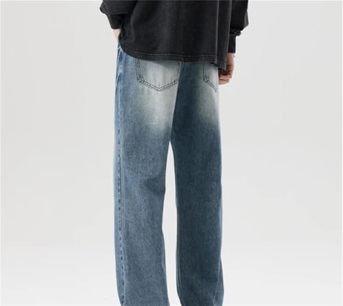 Men's Bleached Jeans Straight Baggy Hip Hop Vintage Distressed Trousers Korean Denim Pants3