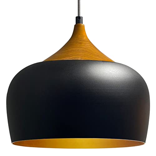 Bamyum Kreis Noir Couleur Bois Suspension en Métal Luminaire E27 Diamètre: 30 cm Lampe thumbnail